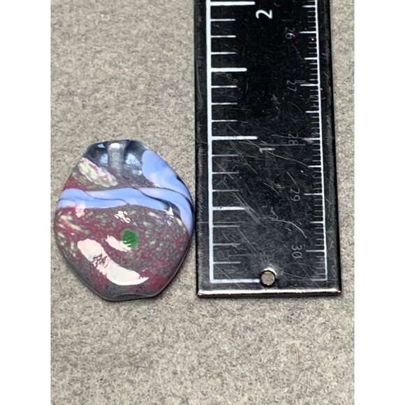 Handmade Abstract Lampwork Glass Beads Set of 2 Unique Blue & Multicolor Design - Picture 5 of 6